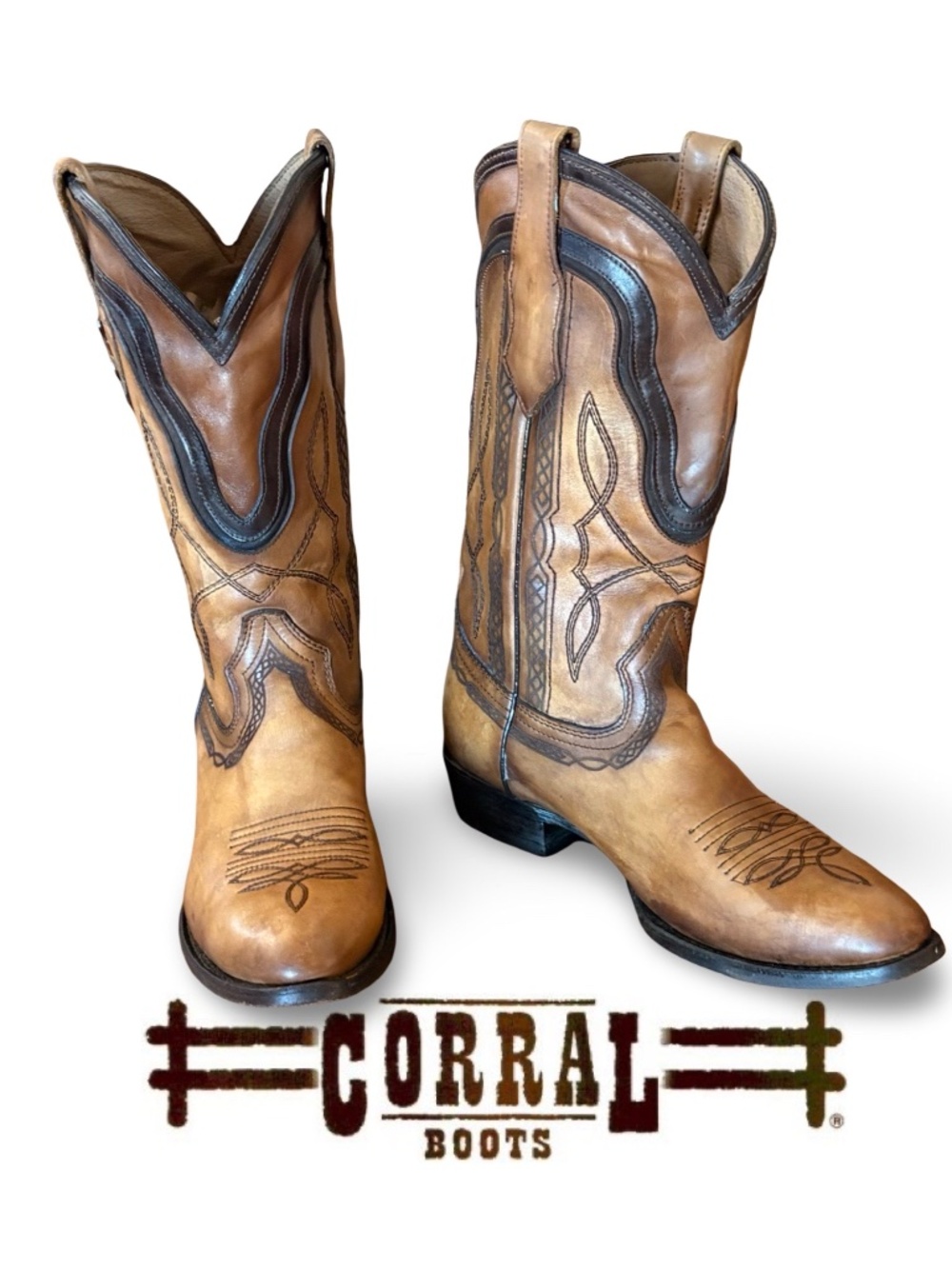 Corral Men’s Handcrafted Distressed Leather Cowboy Boots Sz 9D - Picture 3 of 17